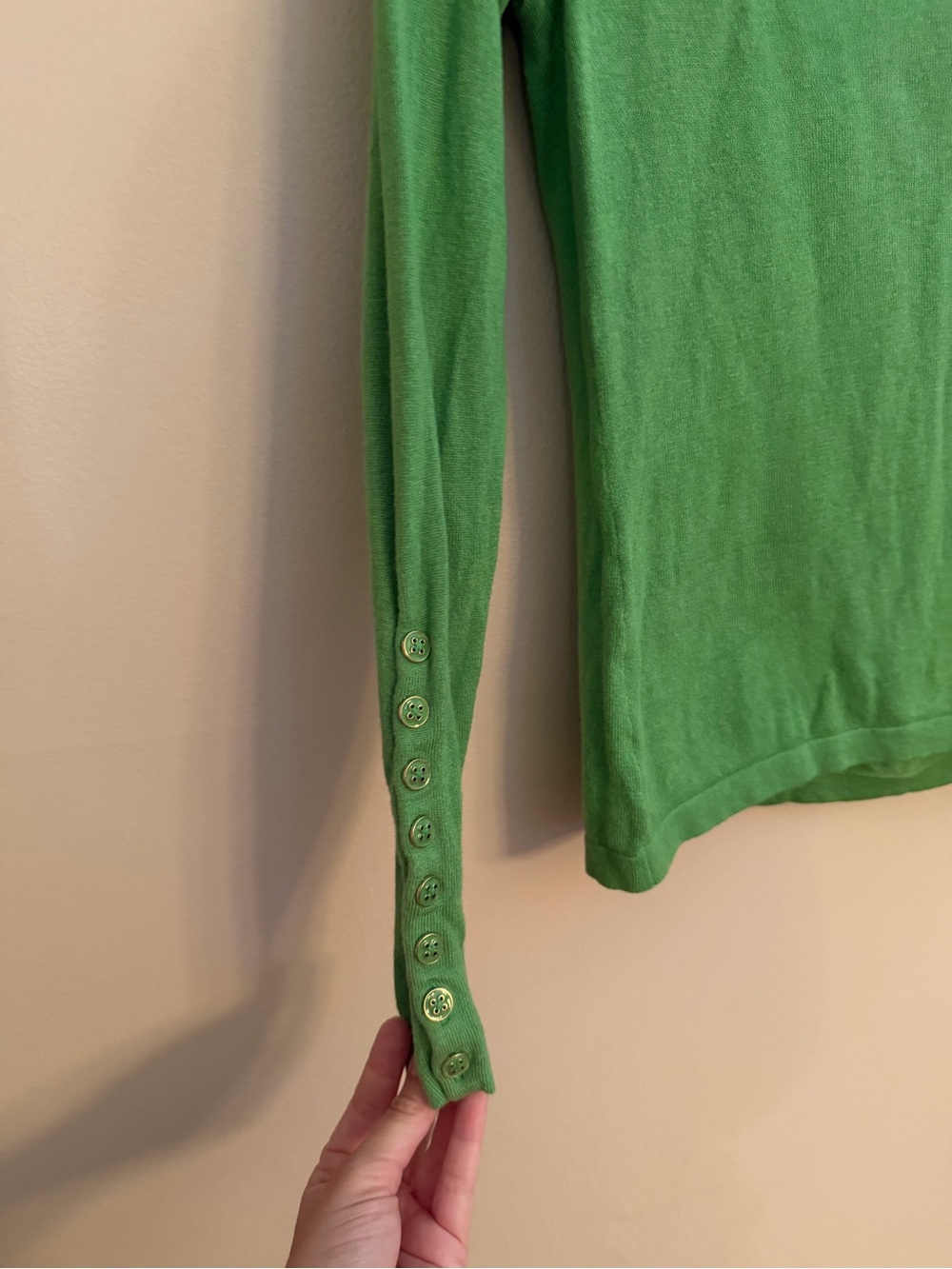 J.McLaughlin Green Fine Knit Button Sleeve Sweater XS Classic Preppy - Picture 6 of 7